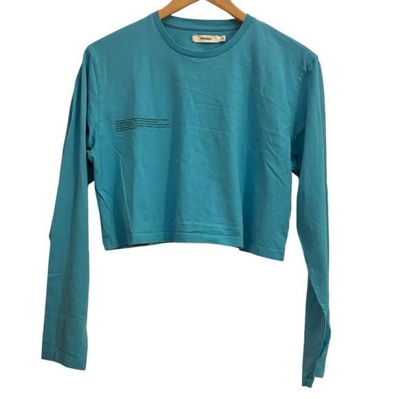 Pangaia Organic Cotton Long Sleeve Blue Crewneck Cropped Top Boxy Shirt Small - Picture 1 of 5